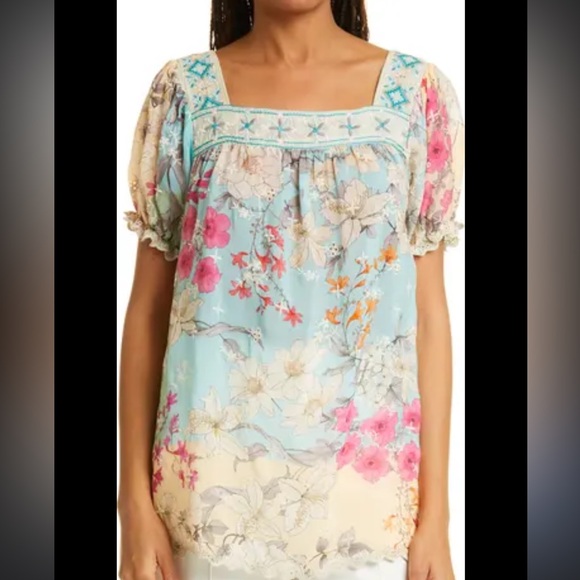 Johnny Was Tops - Johnny Was Permit Padme Embroidered Floral Blouse Size Large